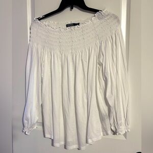 Ralph Lauren White Off Shoulder Smocked Blouse Relaxed Fit XL